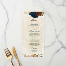Menu casamento floral com marinho de terracotta