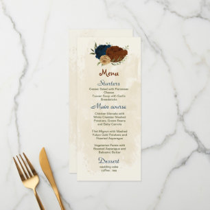 Menu casamento floral com marinho de terracotta