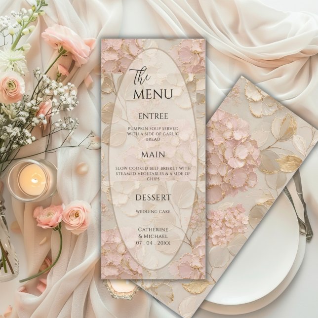 Menu Casamento Floral Creme Rosa Elegante (Criador carregado)