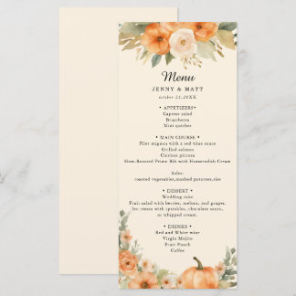 Menu Casamento Floral de Abóbora em Aquarela Boêmia Ele