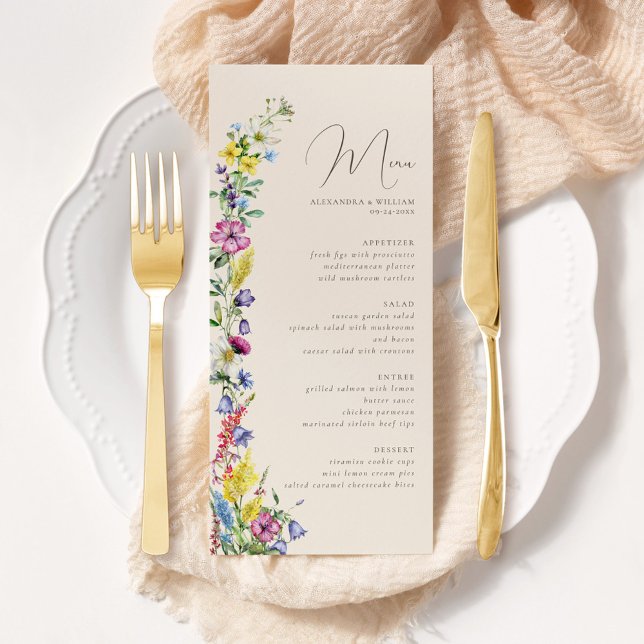 Menu Casamento Floral de Aguarela Boho de Flor Silvestr (Criador carregado)