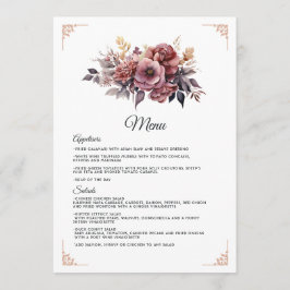 Menu Casamento Floral de ameixa, Cinza, Cobre e Rosa