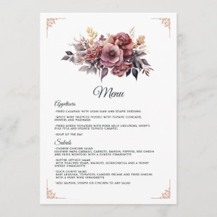 Menu Casamento Floral de ameixa, Cinza, Cobre e Rosa
