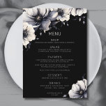 Menu Casamento Floral de Anêmona Negra Moderna Elegante<br><div class="desc">Design de casamento bonito e moderno de preto e flor branca. Um olhar clássico, mas caprichoso, com flores negras, cinzentas e natas, com fontes pretas e letras modernas. Edite todo o texto para suas próprias informações. Você pode até mudar a cor de fundo para qualquer coisa que quiser! Eu também...</div>