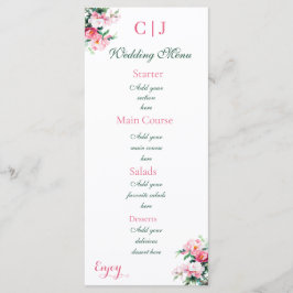 Menu Casamento Floral de Aquarela em Rosa Suave Peônia