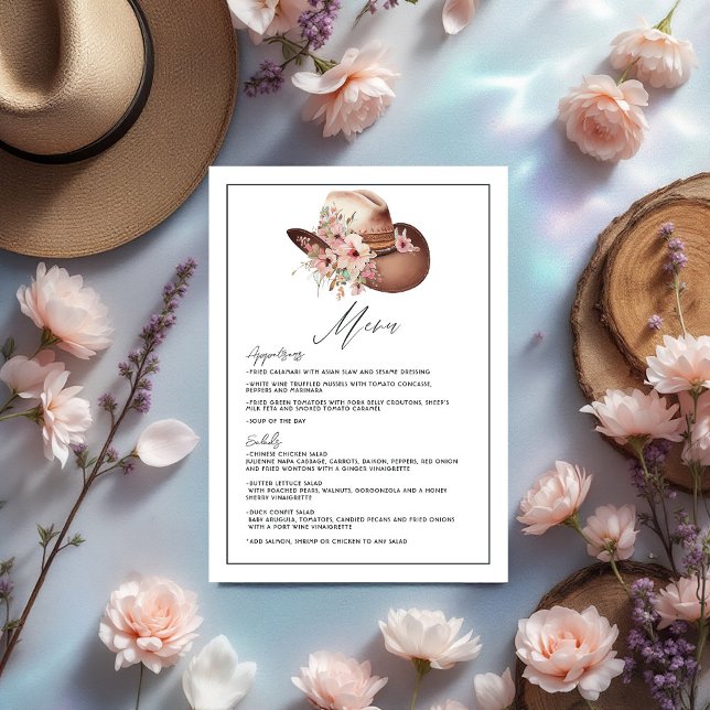 Menu Casamento Floral de Boho Ocidental Rustic (Rustic Boho Western Wedding Floral Cowboy Wedding Menu)