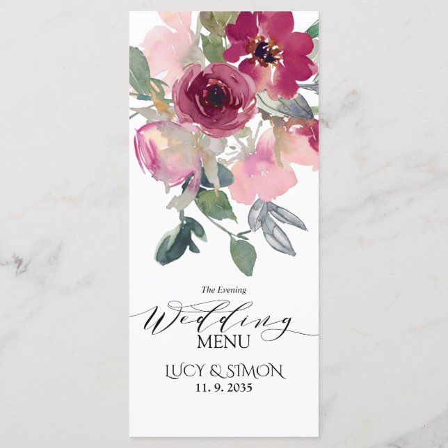 Menu Casamento floral de Borgonha e Blush (Verso)