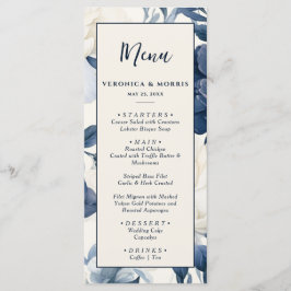 Menu Casamento floral de cor azul-marinho Dusty e branc