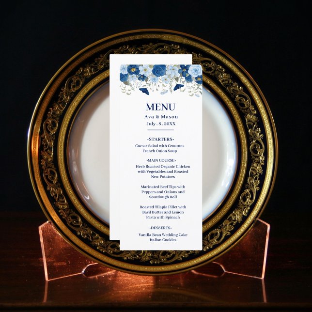 Menu Casamento floral de cor azul-víbora (Criador carregado)