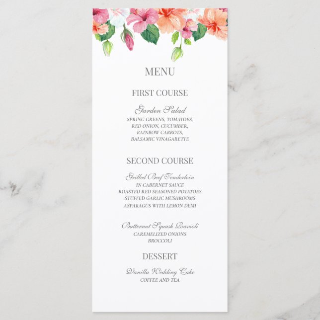 Menu Casamento Floral De Cor Biológica Búlica Tropical (Frente)