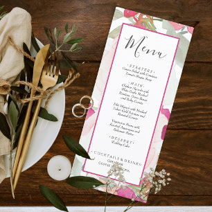 Menu Casamento Floral de Cor de Água do Sábio Rosa-Blus