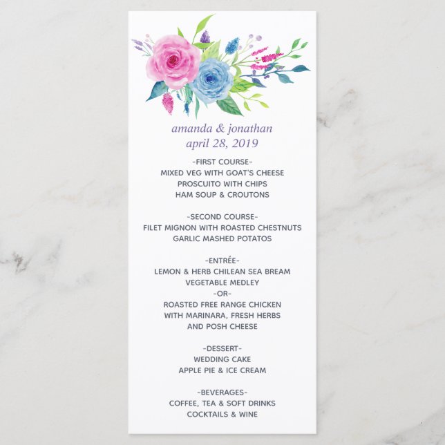 Menu Casamento Floral de Cor Moldante Ultra Violeta Com (Frente)