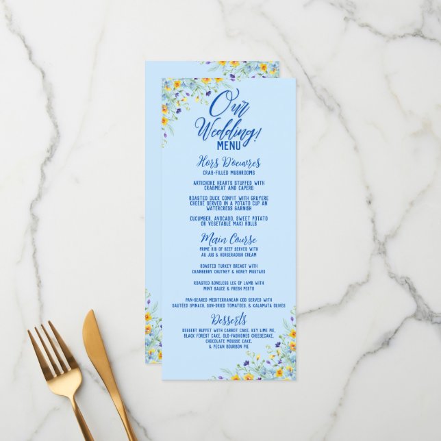 Menu Casamento Floral de Cores Silvestres (Frente/Verso In Situ)