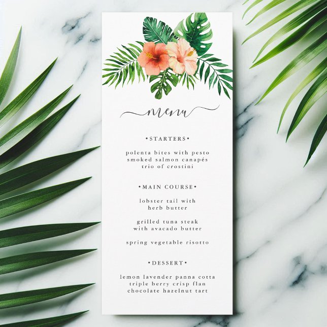 Menu Casamento Floral de Elegante Tropical Watercolor (Criador carregado)