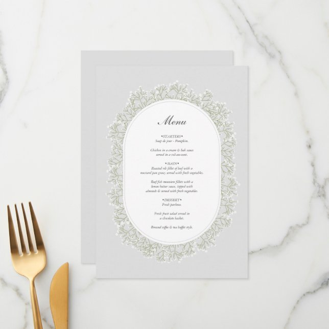 Menu Casamento Floral de Gipsófila Respiração de Bebê M (Frente/Verso In Situ)