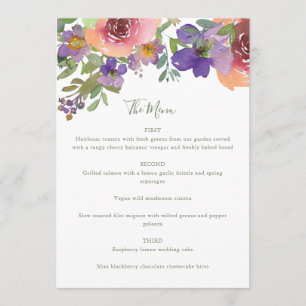 Menu Casamento Floral de Laranja Púrpura e Laranja Mini