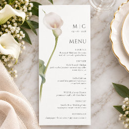 Menu Casamento Floral de Lírio de Cala Branco Elegante