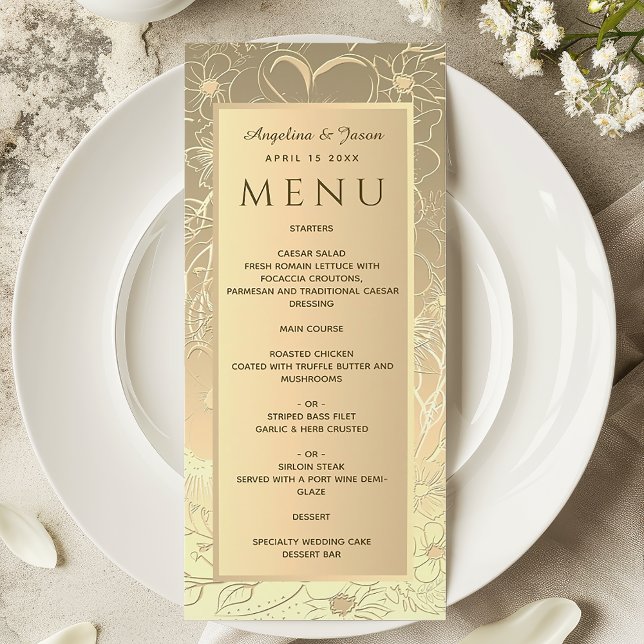 Menu Casamento Floral de Luxury Gold Foil (Criador carregado)