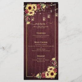Menu Casamento Floral de Madeira Rústica Sunflower Burg