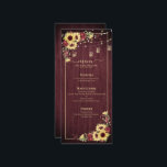 Menu Casamento Floral de Madeira Rústica Sunflower Burg<br><div class="desc">Crie o lugar perfeito para a recepção com este design de cardápio quente,  modesto,  com girassol e design floral de cor-de-água borrifada,  com fundo de madeira arrojada,  luzes doces de cordas. Perfeito para queda e casamentos no inverno. Copyright Elegant Invites,  todos os direitos reservados.</div>