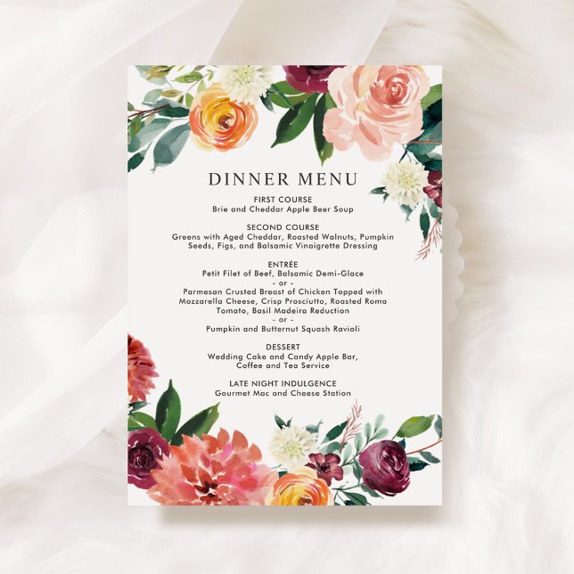 Menu Casamento Floral de Outono com Toque Rústico em Bo (Criador carregado)