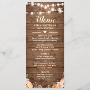 Menu Casamento Floral De Outono Da Corrente De Madeira