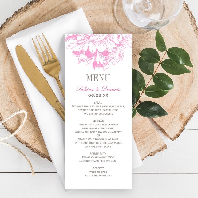 Menu Casamento Floral de Península Elegante Fuchsia Ros (Criador carregado)