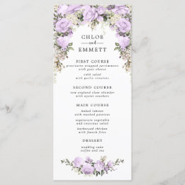 Menu Casamento Floral de Purple Watercolor