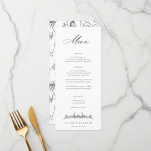 Menu Casamento Floral de Regency Era Black Vintage