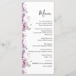 Menu Casamento Floral de Rosa de Água Púrpura Elegante