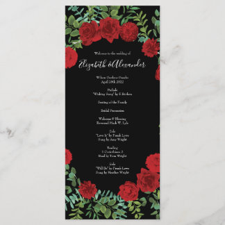 Menu Casamento Floral de Rosa de Peônia Negra e Vermelh