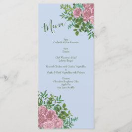 Menu Casamento Floral de Rosa de Peonia Rosa-Azul-Claro