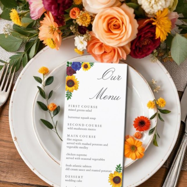Menu Casamento Floral de Rosa de Sunflower (Criador carregado)
