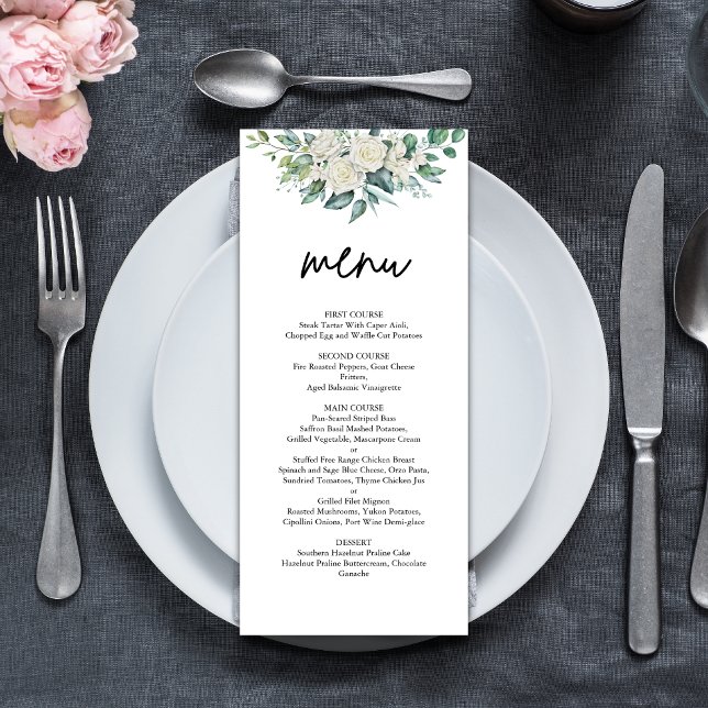 Menu Casamento Floral de Rosa Verde Branco Elegante (Criador carregado)