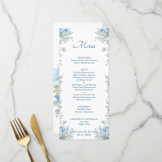 Menu Casamento Floral de Rosas Azuis-Luz Pastel
