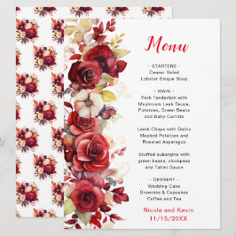 Menu Casamento Floral de Rosas vermelhas Românticas