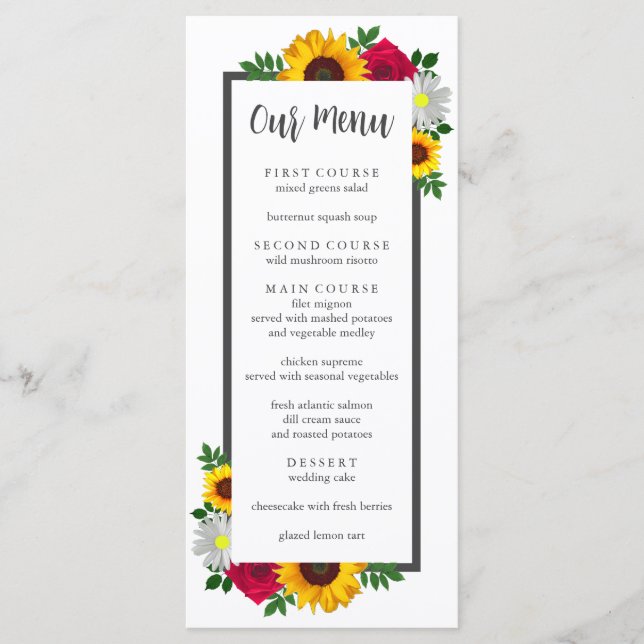 Menu Casamento Floral de Sunflower Rosa Daisy Autumn (Frente)
