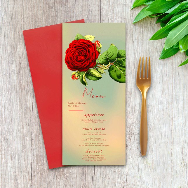 Menu Casamento Floral de Verão da Rosa vermelha Românti (Criador carregado)