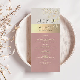 Menu Casamento Floral Dourado e Rosa Esbranquiçado