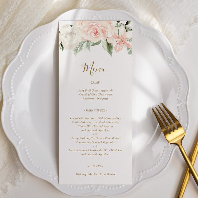 Menu Casamento Floral Dourado e Rosa Esbranquiçado (Criador carregado)