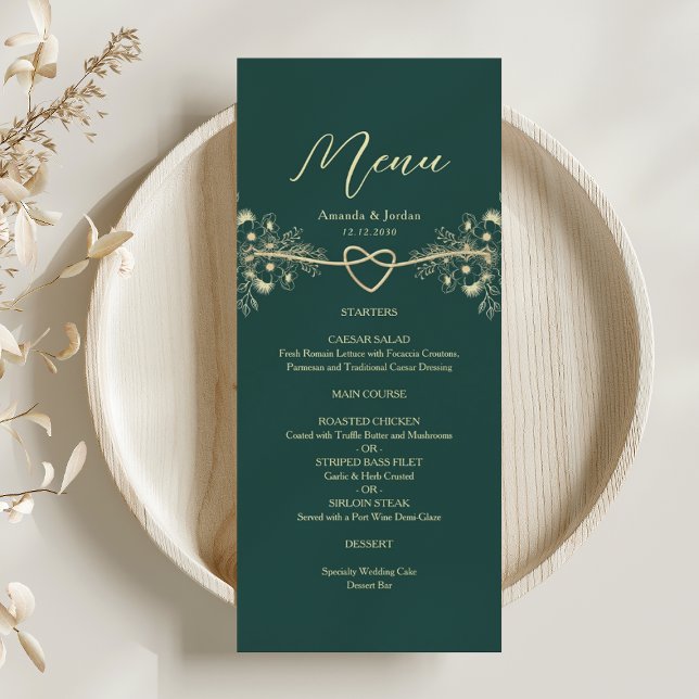 Menu Casamento Floral Dourado Emerald Green (Criador carregado)