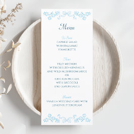 Menu Casamento Floral e Azul Arco Desenhado à Mão Elega
