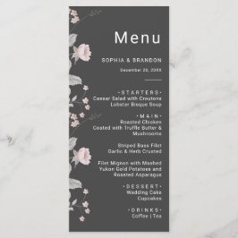Menu Casamento Floral Elegante De Cinzas Rosa E Escura