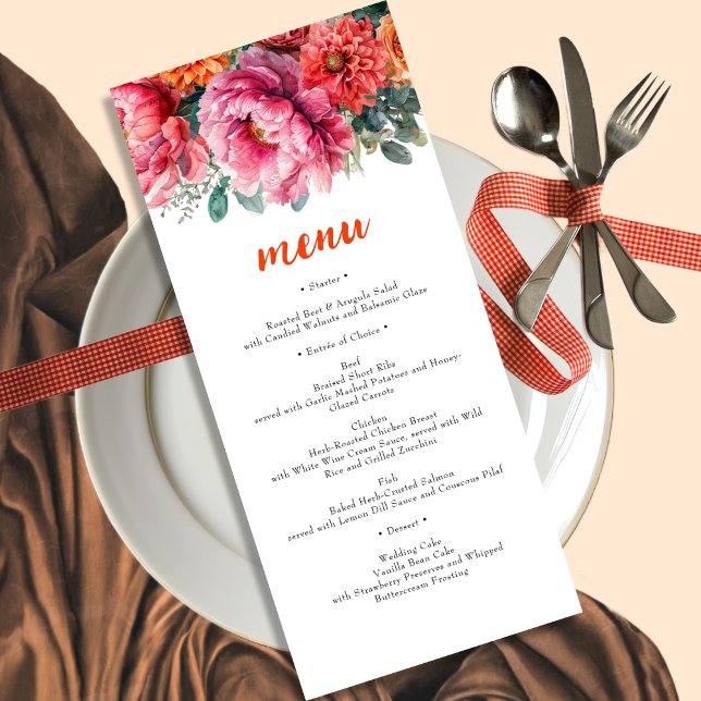 Menu Casamento Floral Elegante Laranja e Cor de Água Ro (Criador carregado)