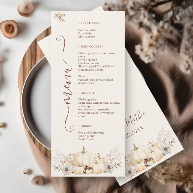 Menu Casamento Floral Elegante Pumpkin (Criador carregado)