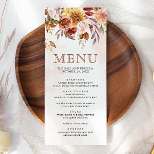 Menu Casamento Floral em Terracota Rústica da Borgonha