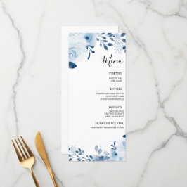 Menu Casamento Floral Francês Azul Moderno