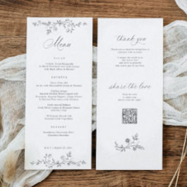 Menu Casamento Floral Francês Vintage Cinza Vitoriano