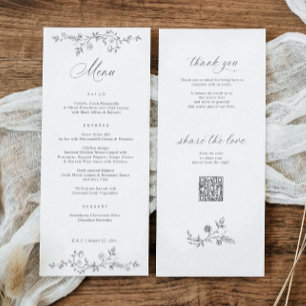 Menu Casamento Floral Francês Vintage Cinza Vitoriano