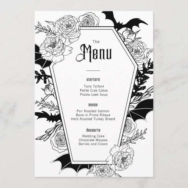 Menu Casamento Floral Gótico Elegante (Frente)